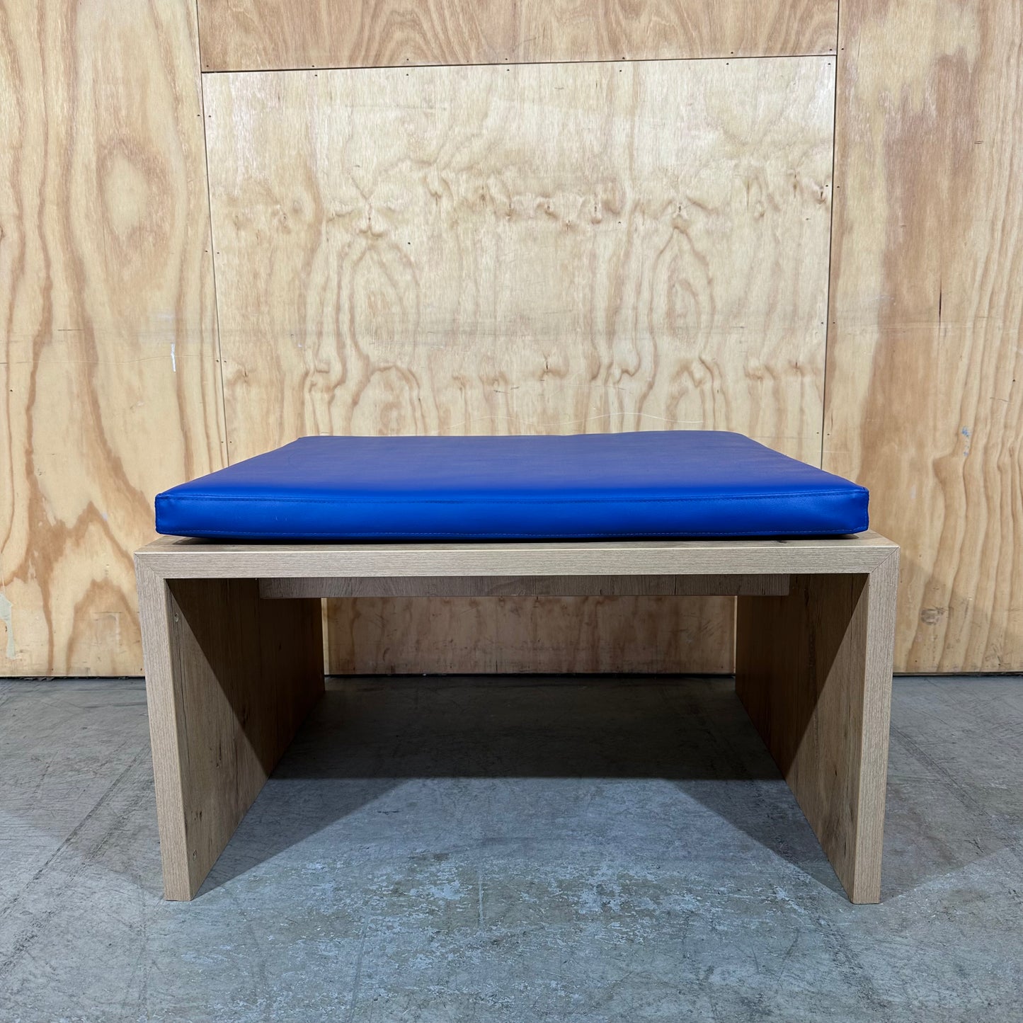 Contemporary Oak Plinth Bench with Electric Blue Cushion