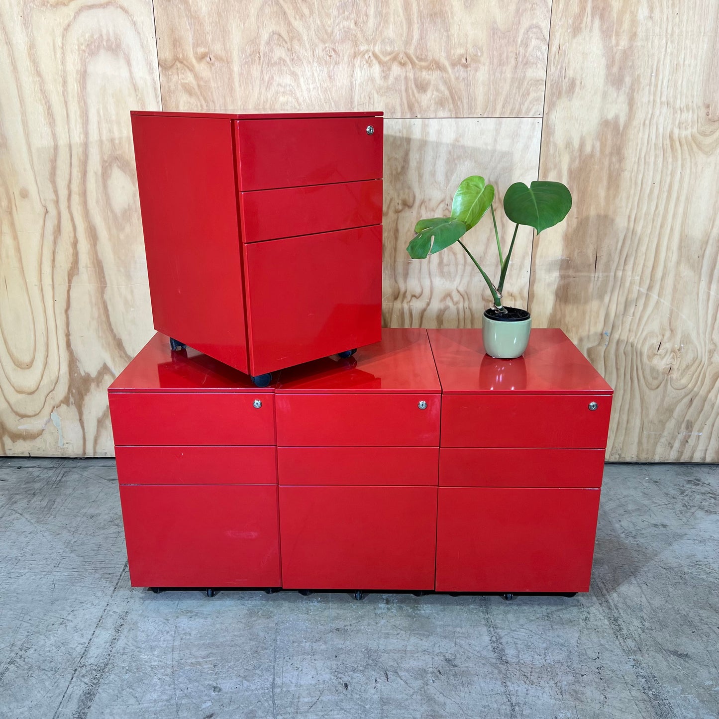 Three Drawer Pedestal in Red