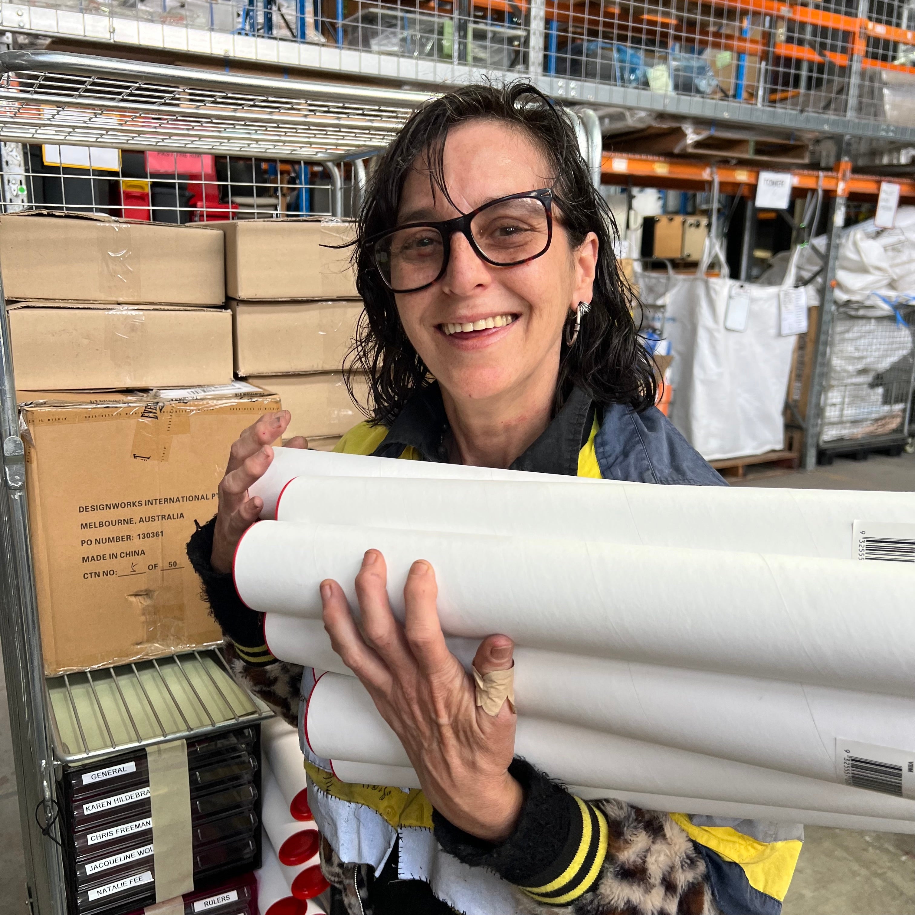 Molly with collected stationery from Circular Recycling Station