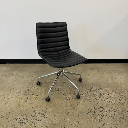 Chino Leather-Look Black Swivel Chair on Castors