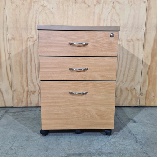 Wooden Veneer and Black Pedestal with Chrome Handles