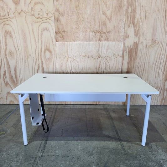 White workstation with dual holes and cable management