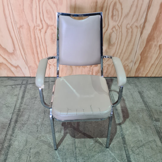 Vintage Beige Vinyl Chair with Chrome Legs
