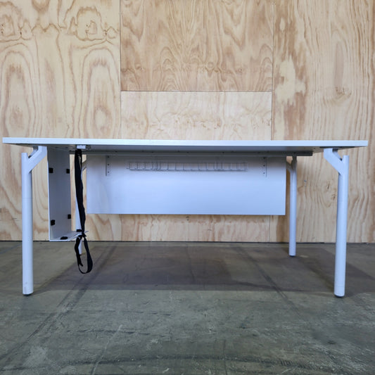 White workstation with dual holes and cable management