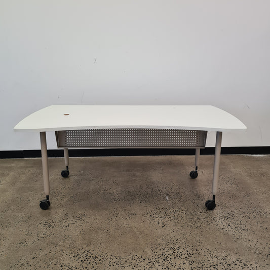 BULK BUY: Curved Desk on Castors with Privacy Screen and cable hole