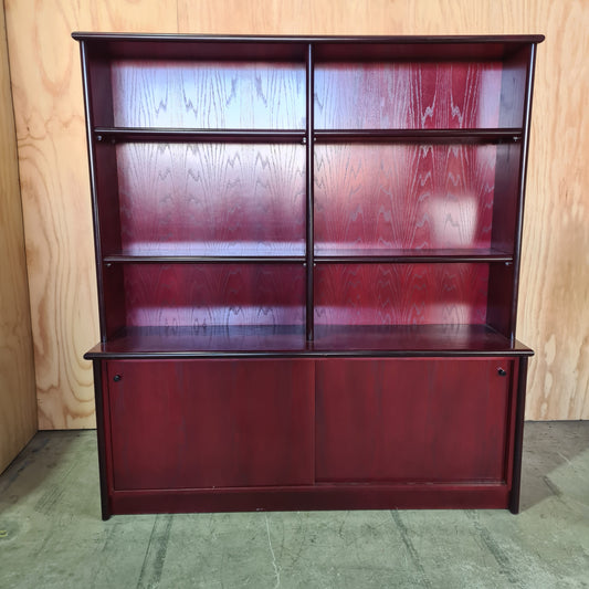 Mahogany Credenza & Hutch Unit with Rounded Edges