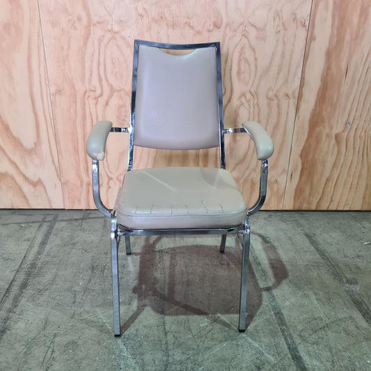 Vintage Beige Vinyl Chair with Chrome Legs
