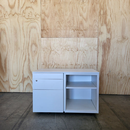 Open Caddy Pedestal in White (Right Shelving)