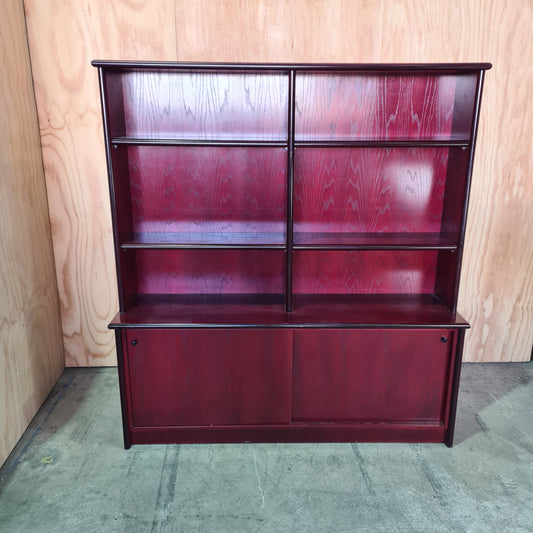 Mahogany Credenza & Hutch Unit with Rounded Edges
