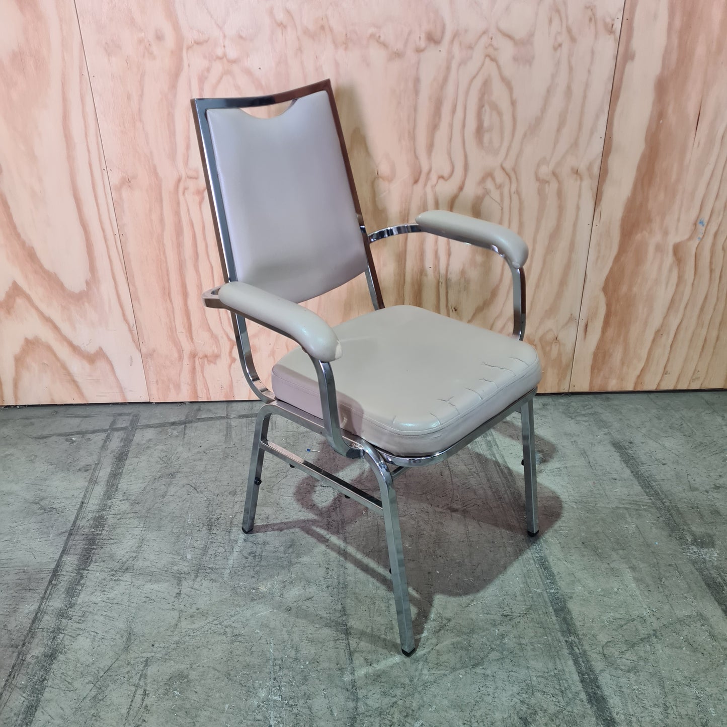 Vintage Beige Vinyl Chair with Chrome Legs
