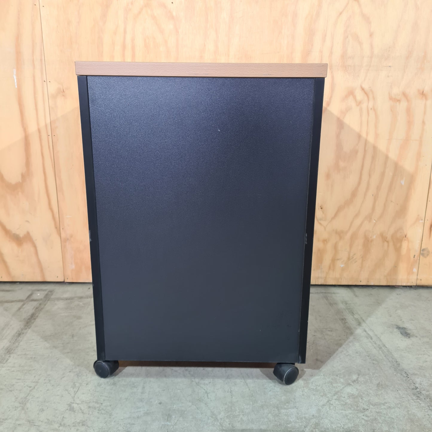 Wooden Veneer and Black Pedestal with Chrome Handles