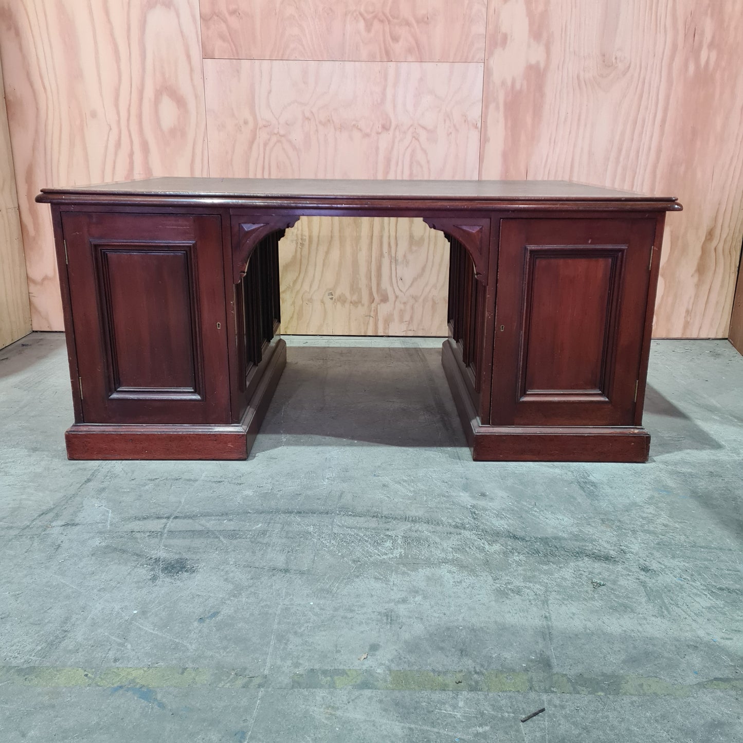 Antique 19th century solid mahogany timber executive desk with genuine leather top