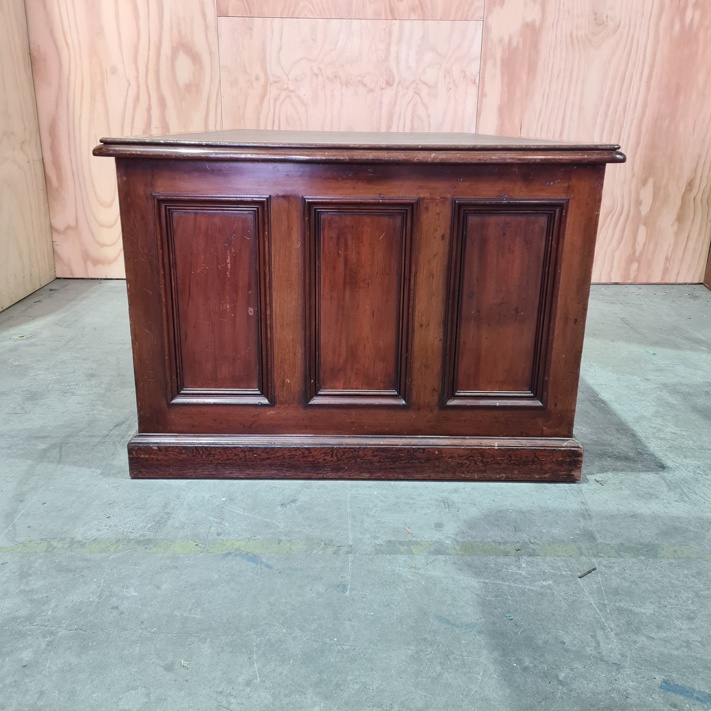 Antique 19th century solid mahogany timber executive desk with genuine leather top