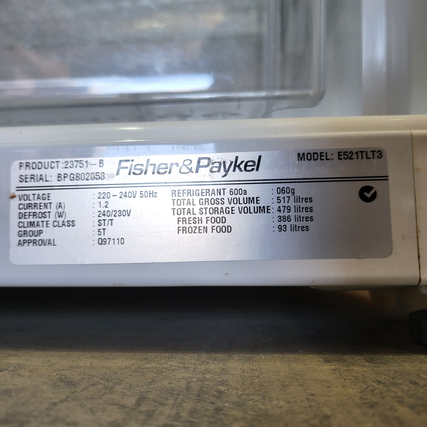 Fisher & Paykel 517L Fridge E521TLT3