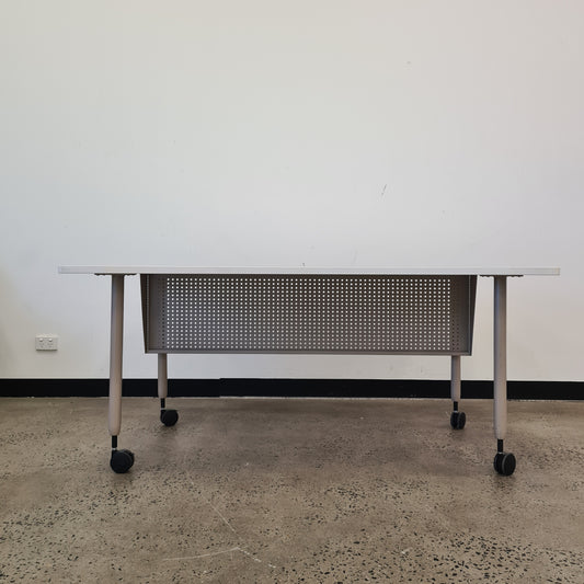 Curved Desk on Castors with Privacy Screen and cable hole