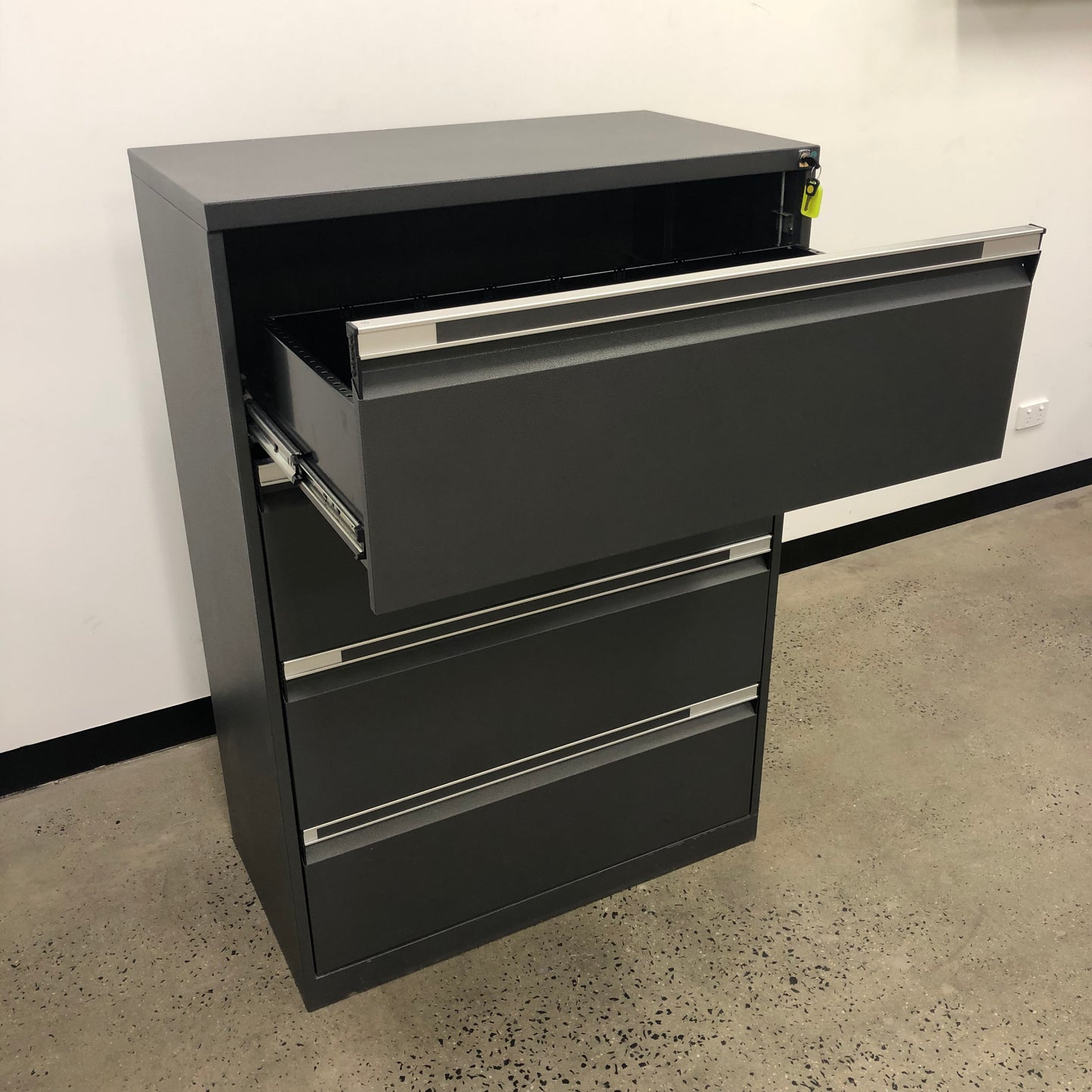 Bosco Wide Filing Cabinet 4 Drawer Dark Grey