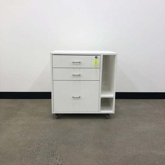 White Pedestal Cabinet 3 Drawer Slot