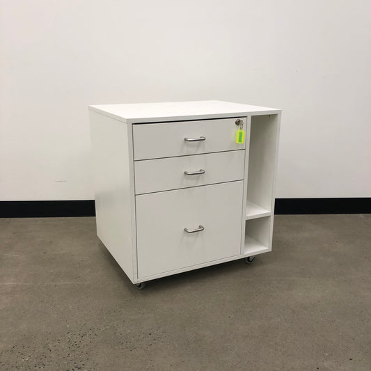 White Pedestal Cabinet 3 Drawer Slot