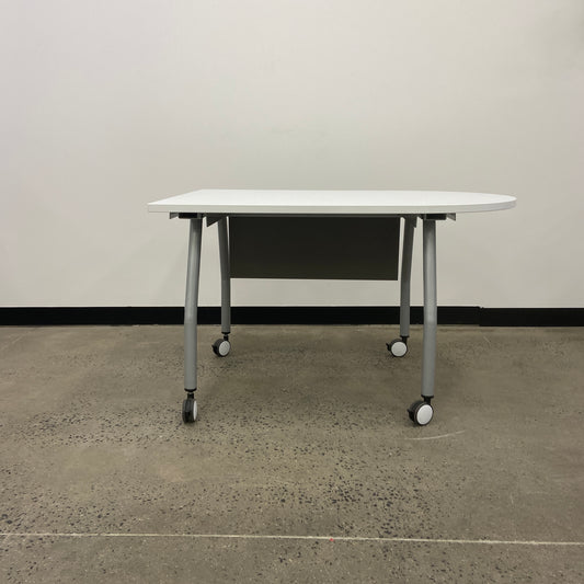 White Curved End Desk on Wheels