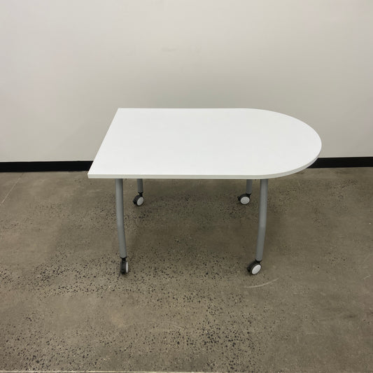White Curved End Desk on Wheels