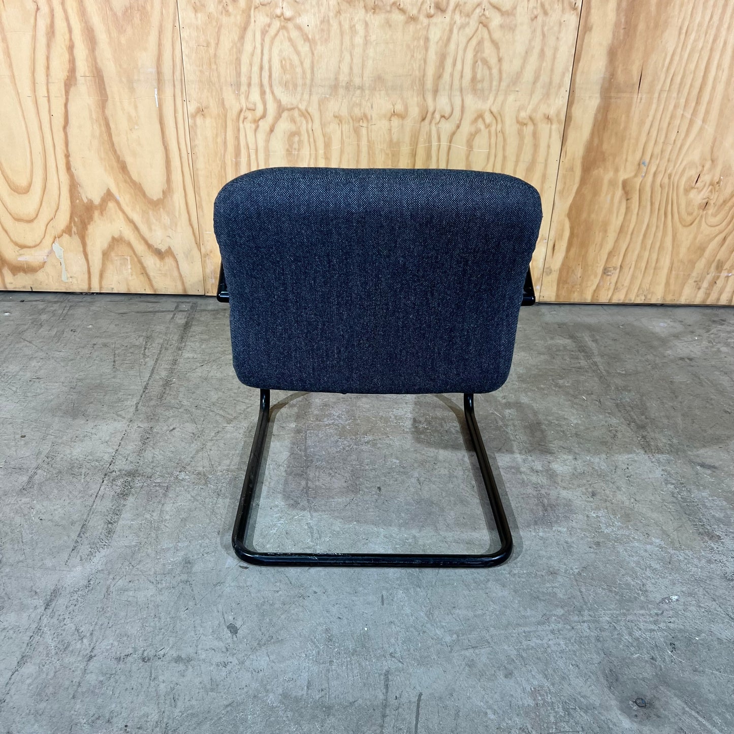 Commercial Upholstered Grey Sled Chair with Arms