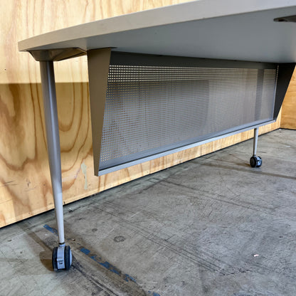 Whie Curved Desk on Castor Wheels