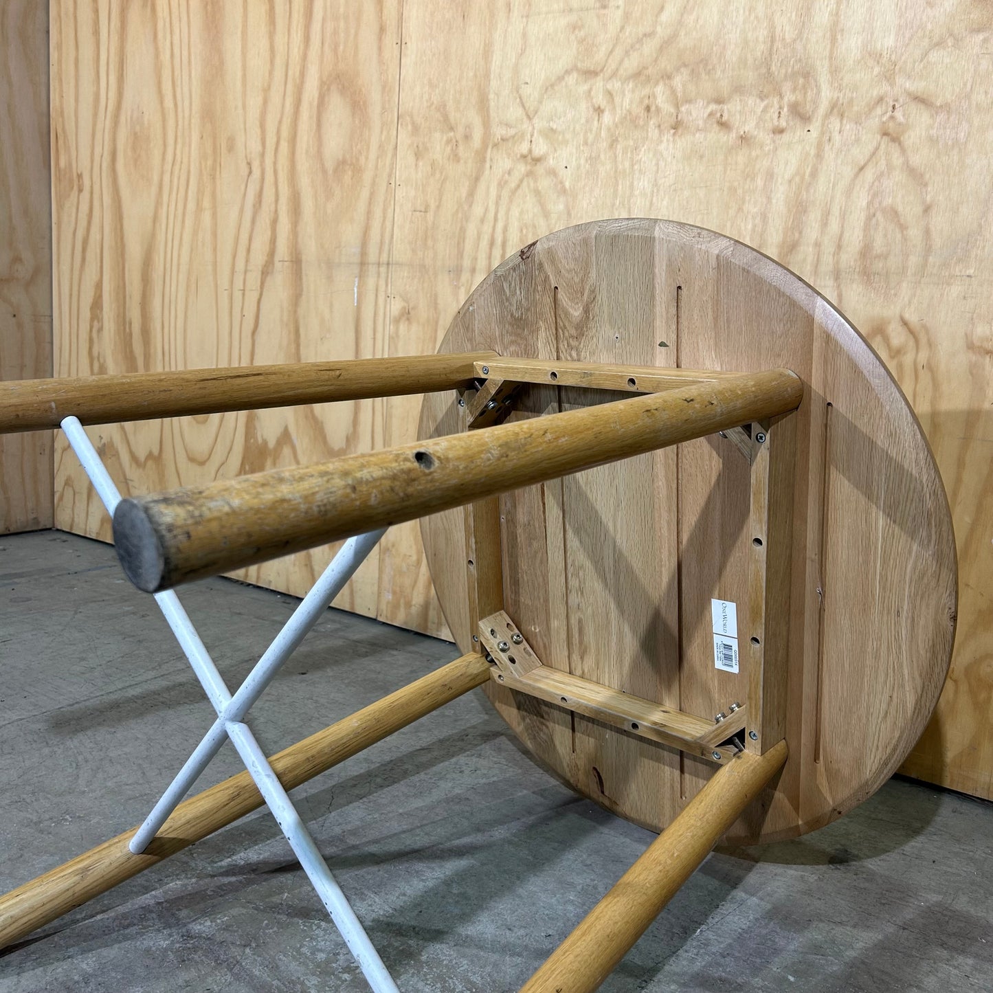 Round Timber Table with White Cross Base (Ash Finish)