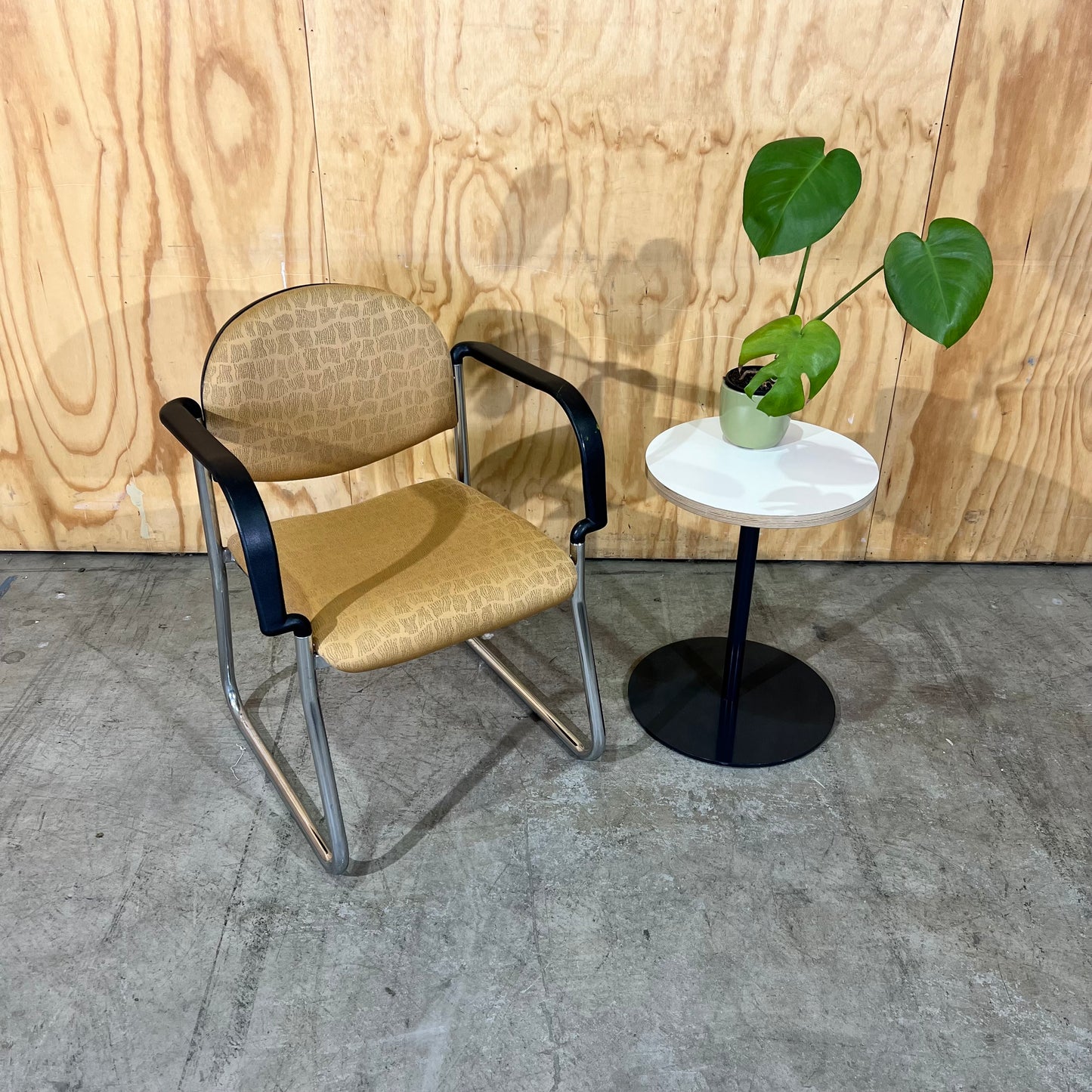 Gold Upholstered Sled Chair with Arms