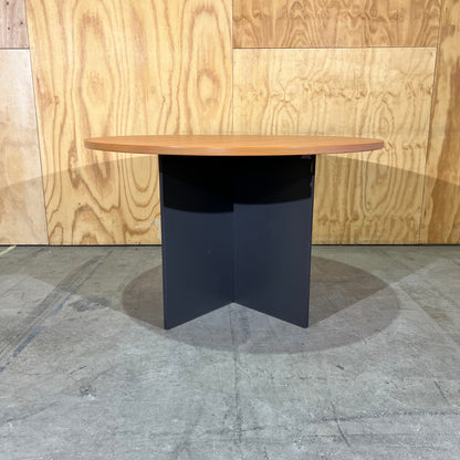 Round Timber Laminate Table with Slate Base