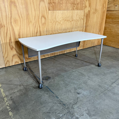 Whie Curved Desk on Castor Wheels