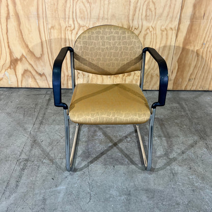 Gold Upholstered Sled Chair with Arms