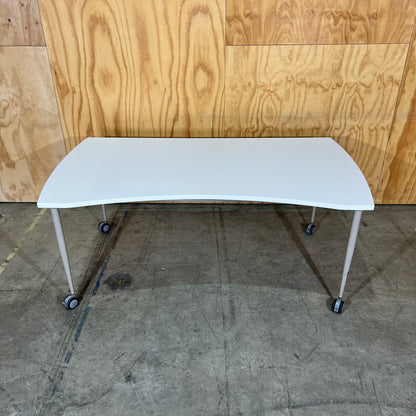 Whie Curved Desk on Castor Wheels