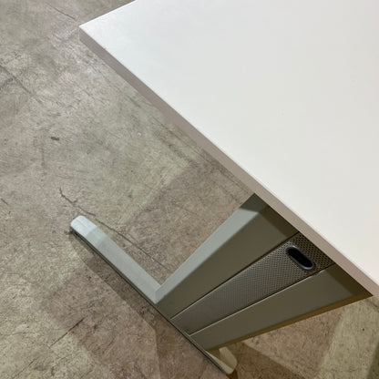White Desk with Grey Base and Modesty Screen