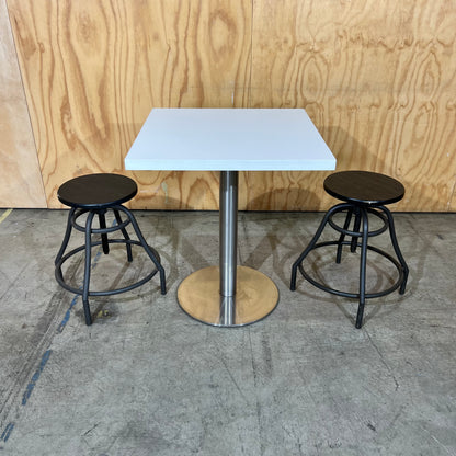 White Square Cafe Table with Chrome Base