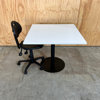 White Square Table on Black Metal Base