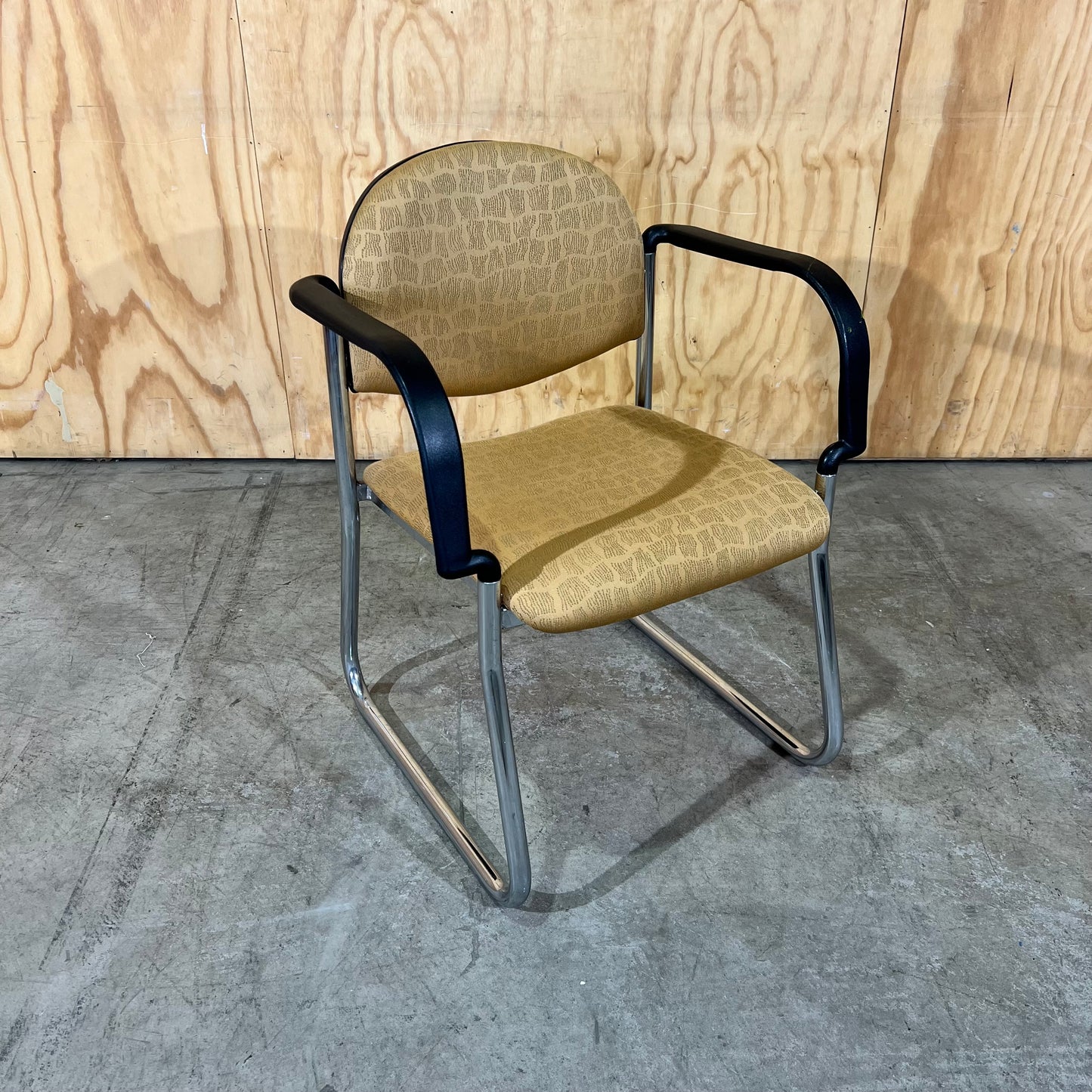 Gold Upholstered Sled Chair with Arms