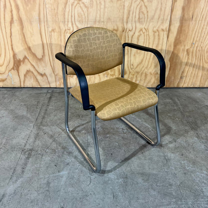 Gold Upholstered Sled Chair with Arms