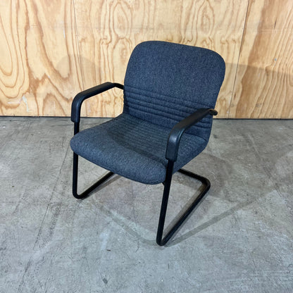 Commercial Upholstered Grey Sled Chair with Arms