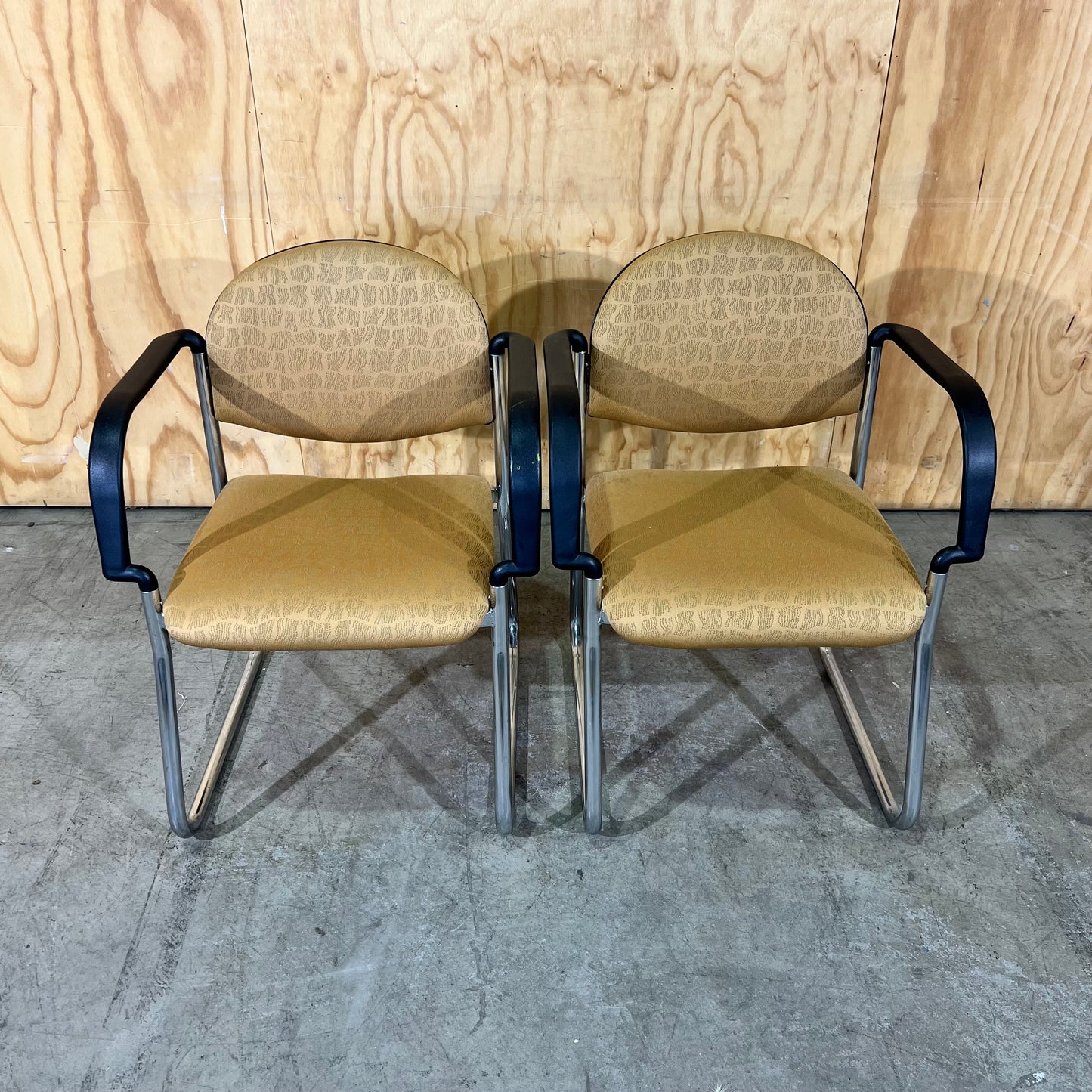Gold Upholstered Sled Chair with Arms