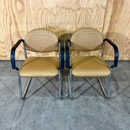 Gold Upholstered Sled Chair with Arms
