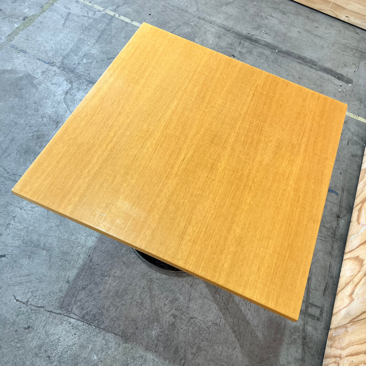 Square Timber Finish Cafe Table with Chrome Base
