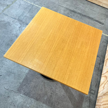 Square Timber Finish Cafe Table with Chrome Base