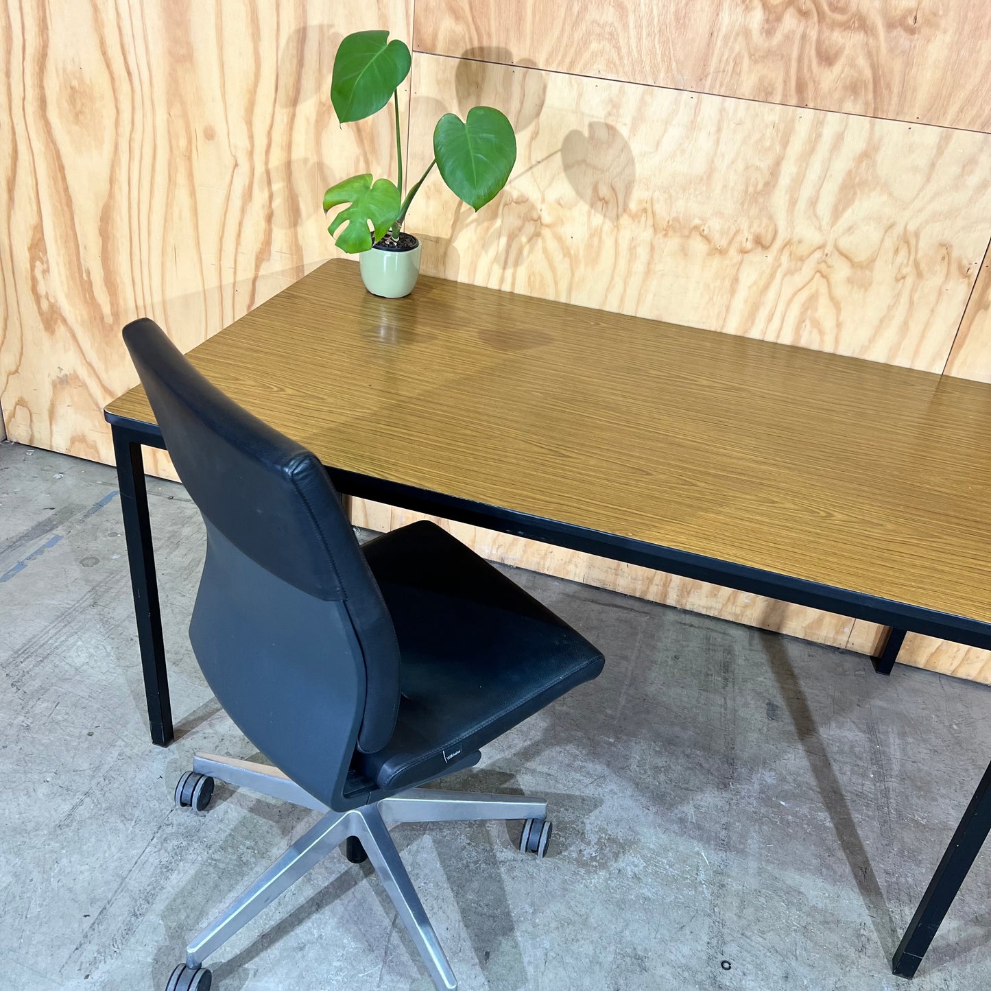 Timber Laminate Table with Black Metal Frame