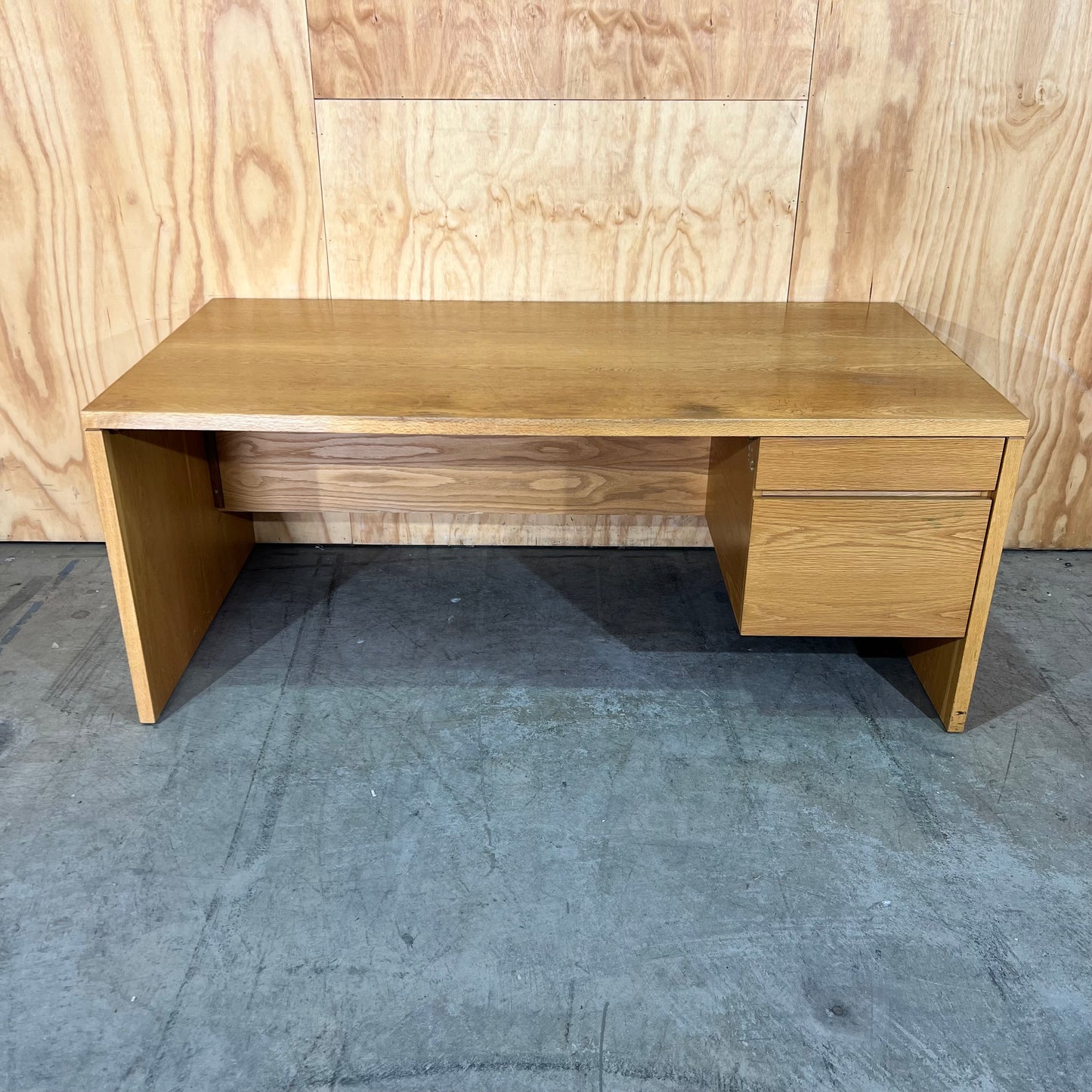 Mid Century Oak Veneer Desk with Drawers