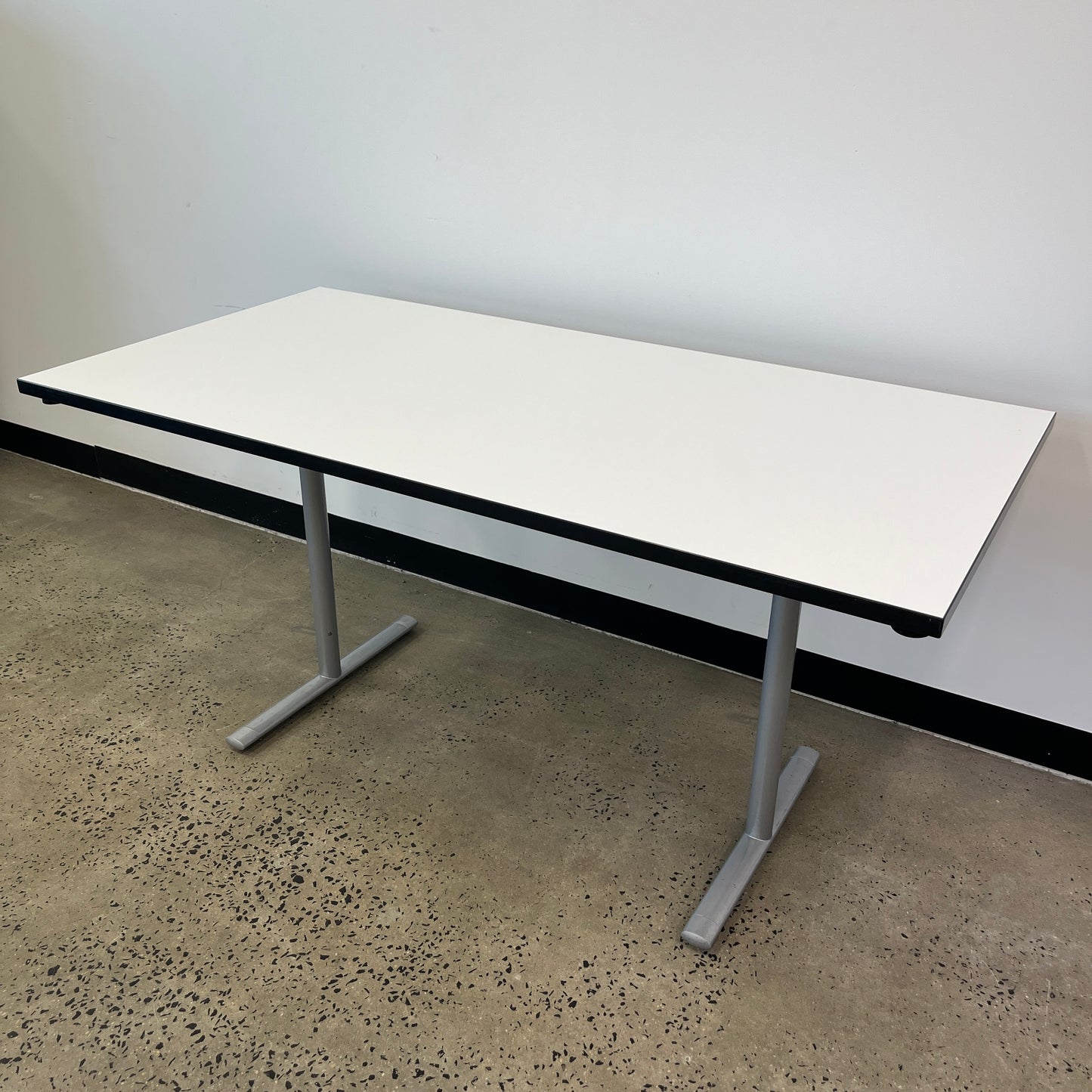 White Flip Table Black Trim on Castors