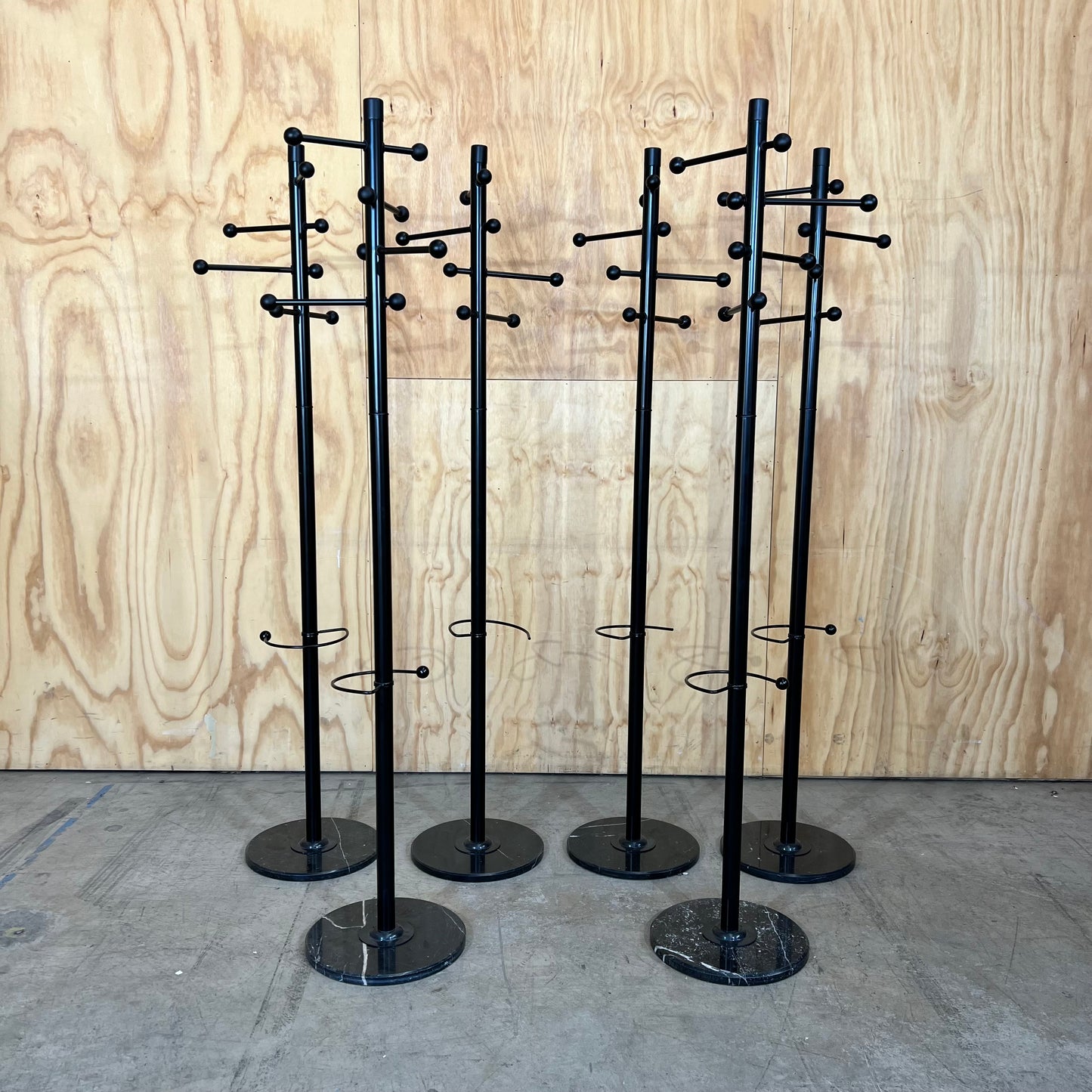 Black Metal Coat Rack with Ball Knobs and Marble Base