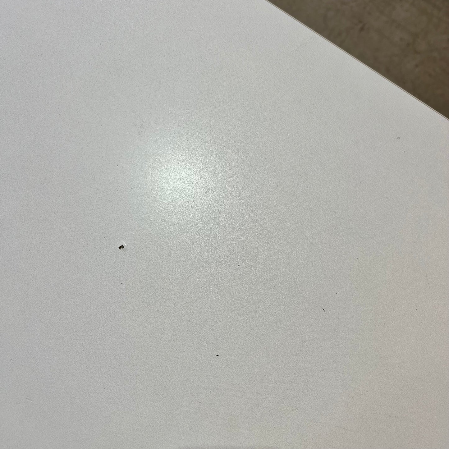 Square White Table on Black Metal Base