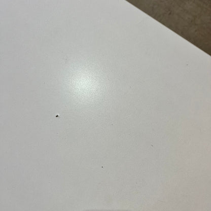 Square White Table on Black Metal Base