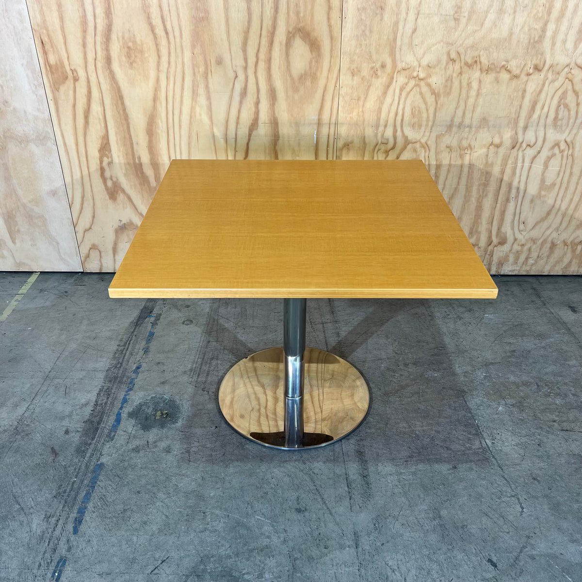 Square Timber Finish Cafe Table with Chrome Base