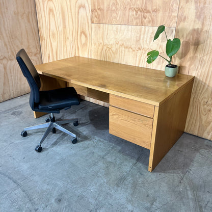 Mid Century Oak Veneer Desk with Drawers